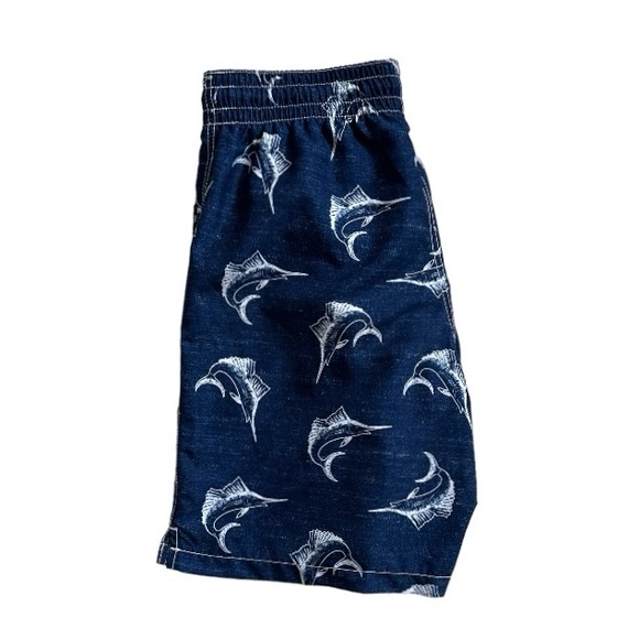 Old Navy Navy Blue and White Marlin Fish Print Swim Trunks Size Small - Picture 5 of 5